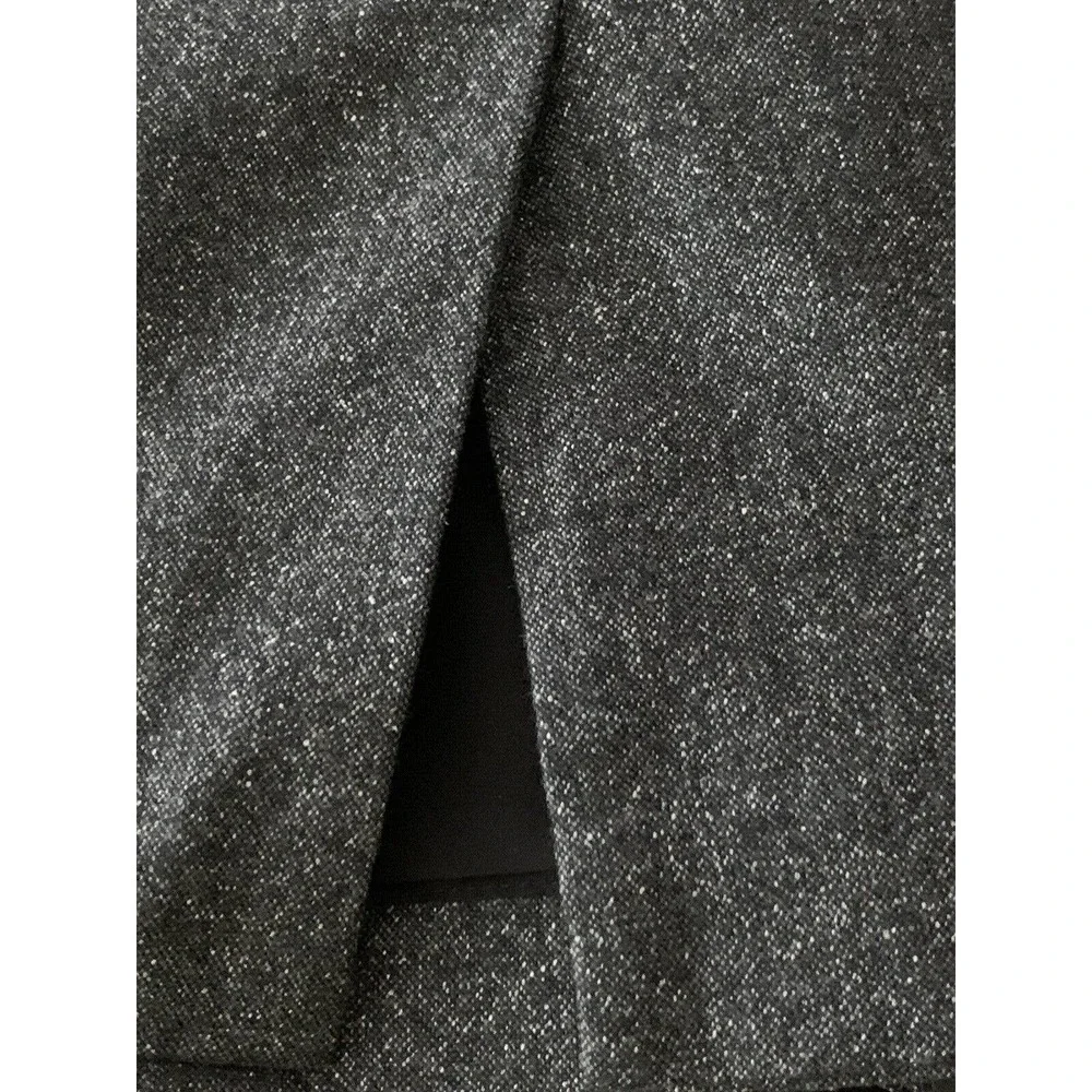 Rebecca Taylor Women’s Herringbone Gray Wool Silk Lambs Leather Trim Size 6 - Picture 9 of 14